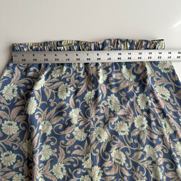Zoe California VTG Pull On Rayon Crepe Floral Print Blue Pink Midi Skirt Large - Picture 4 of 7